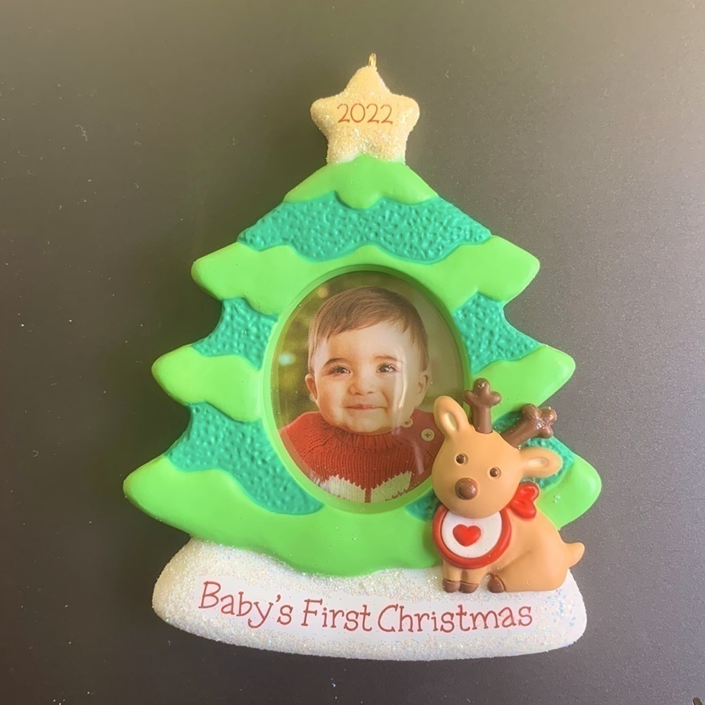 NEW Hallmark Baby’s First Christmas Reindeer Tree Picture Frame Ornament